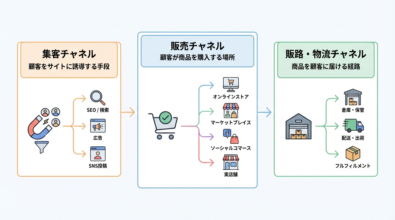 販売チャネルとは?ネットショップの販売チャネル戦略の種類や例